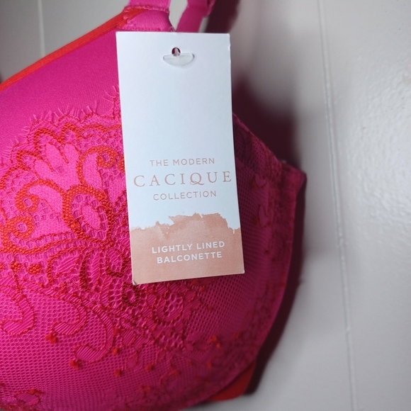 Cacique Pink and Red Lace Bra with Underwire Support - Picture 4 of 8